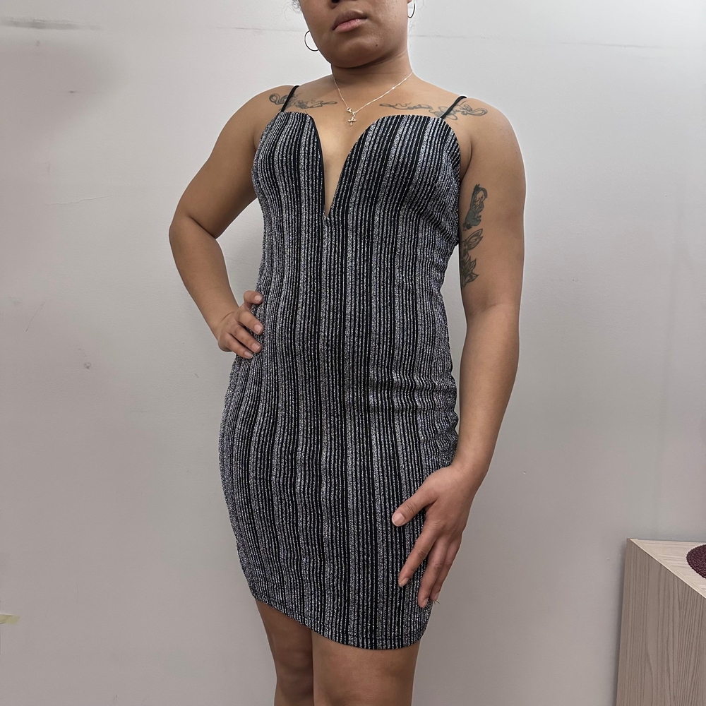 Style Rack Black and Silver Glitter Deep-V Bodycon Mini Dress